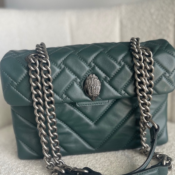 KURT GEIGER KENSINGTON Teal/ Green Quilted Silver Chain Shoulder Bag - Picture 1 of 7